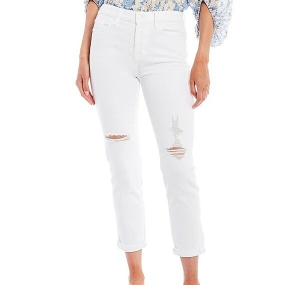 7 For All Mankind Women's Distressed Josefina Boyfriend Mid Rise Jeans White 29